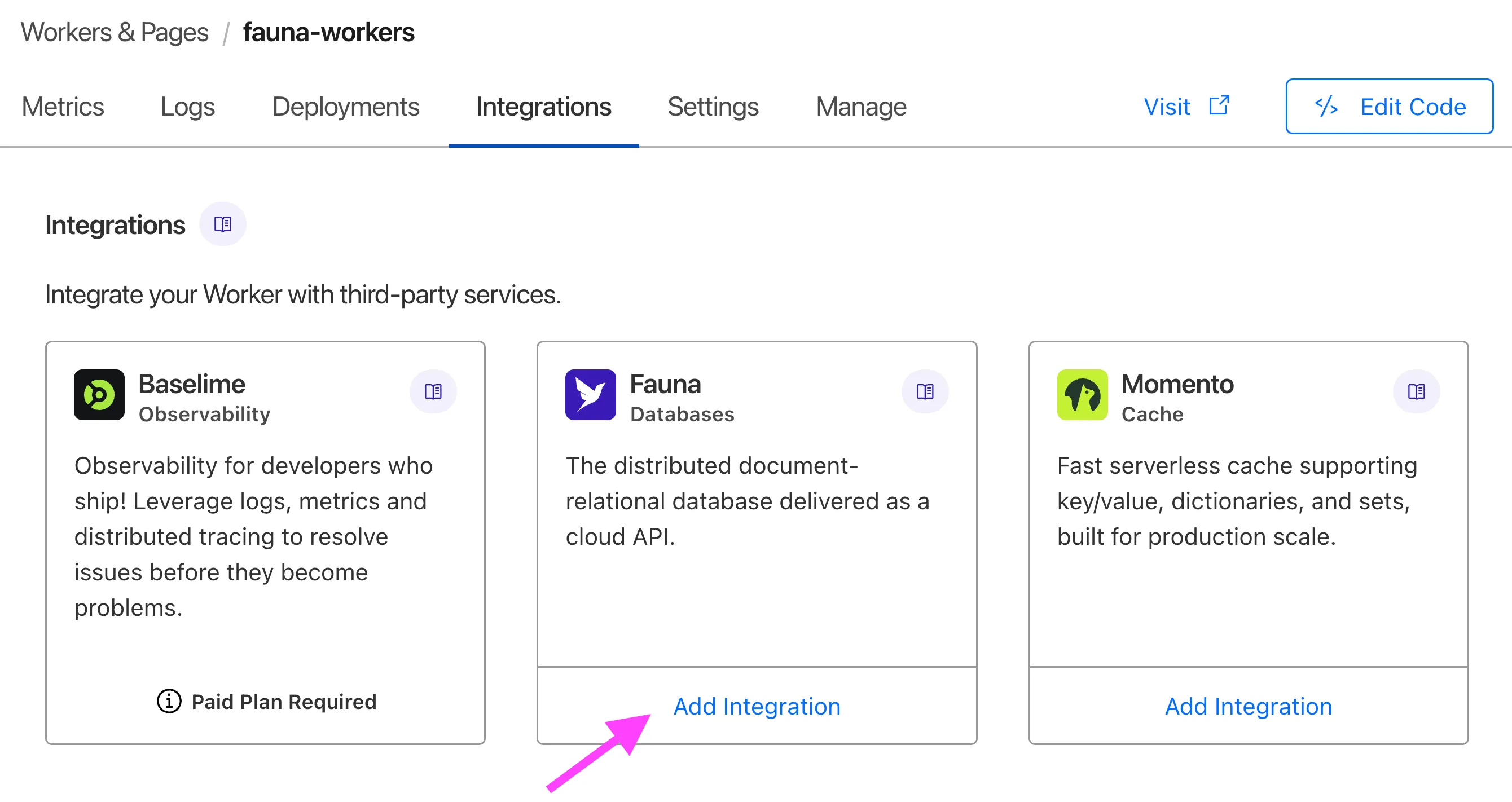 Selecting the fauna integration